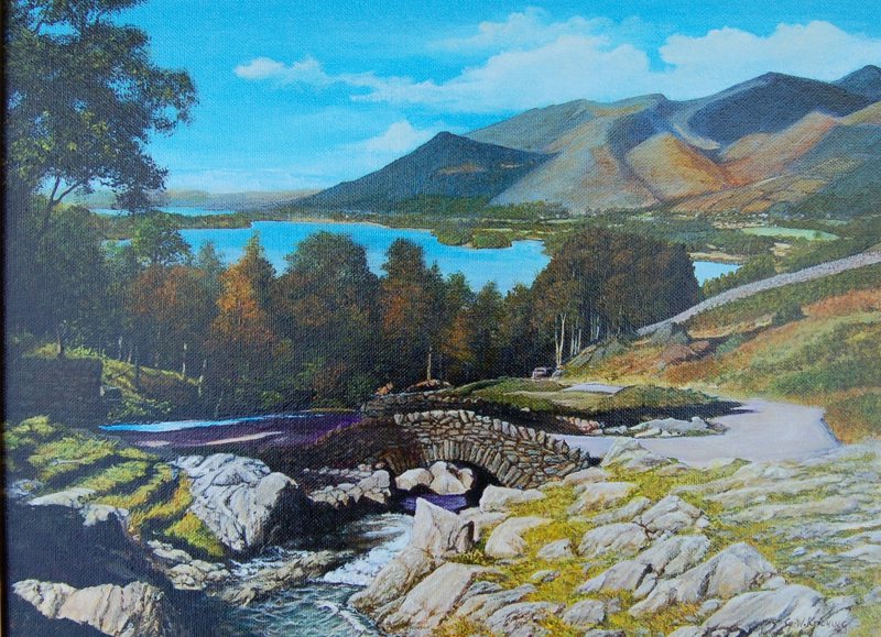 Ashness Bridge, oil on board painting by George Kitching