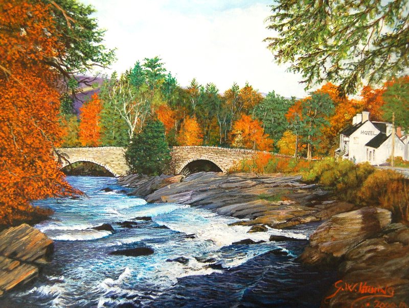 Dochart River, acrylic on board painting by George Kitching