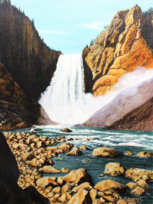 Yellowstone Falls, acrylic on board painting by George Kitching
